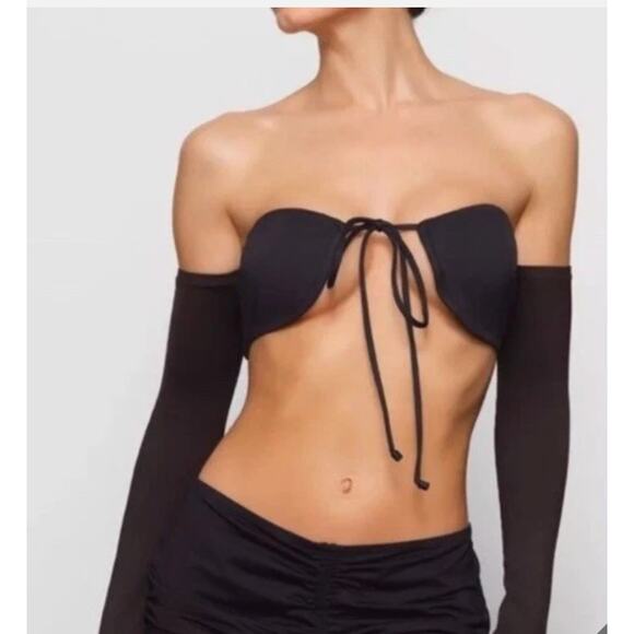 SKIMS Recycled Swim Long Sleeve Bikini Top Onyx - L - Picture 1 of 4
